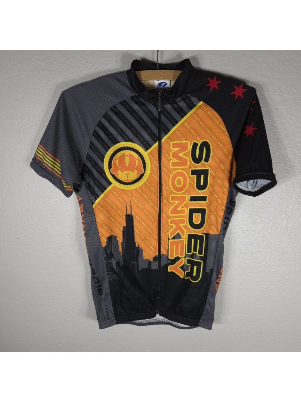 Voler Cycling Jersey Spider Monckey Size S Full Zip Race Cut Men's Black Orange